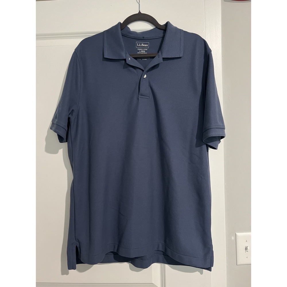 LL Bean Polo Short Sleeve Shirt Navy Blue 100%‎ Cotton Mens Large (L)